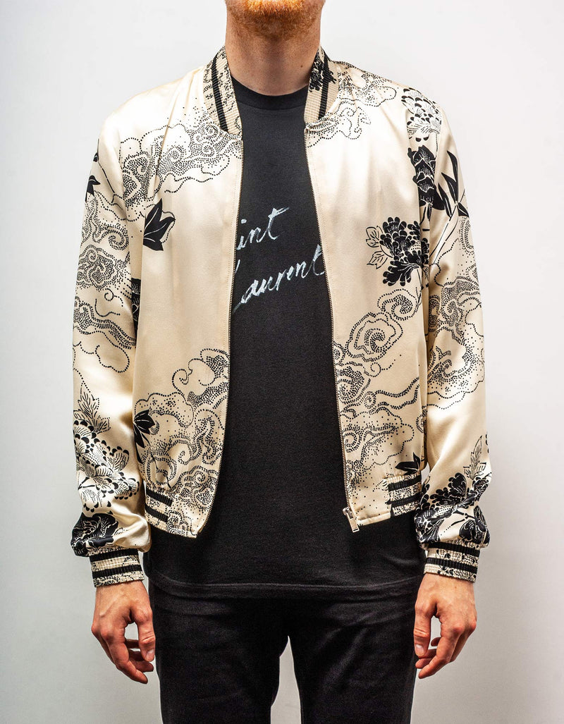 Saint Laurent Cloud Motif Silk Satin Teddy Jacket