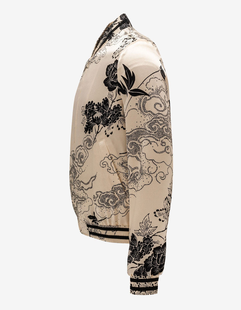 Saint Laurent Cloud Motif Silk Satin Teddy Jacket