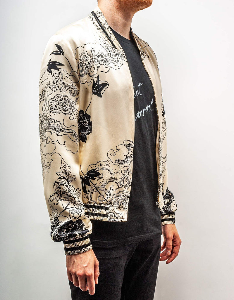 Saint Laurent Cloud Motif Silk Satin Teddy Jacket