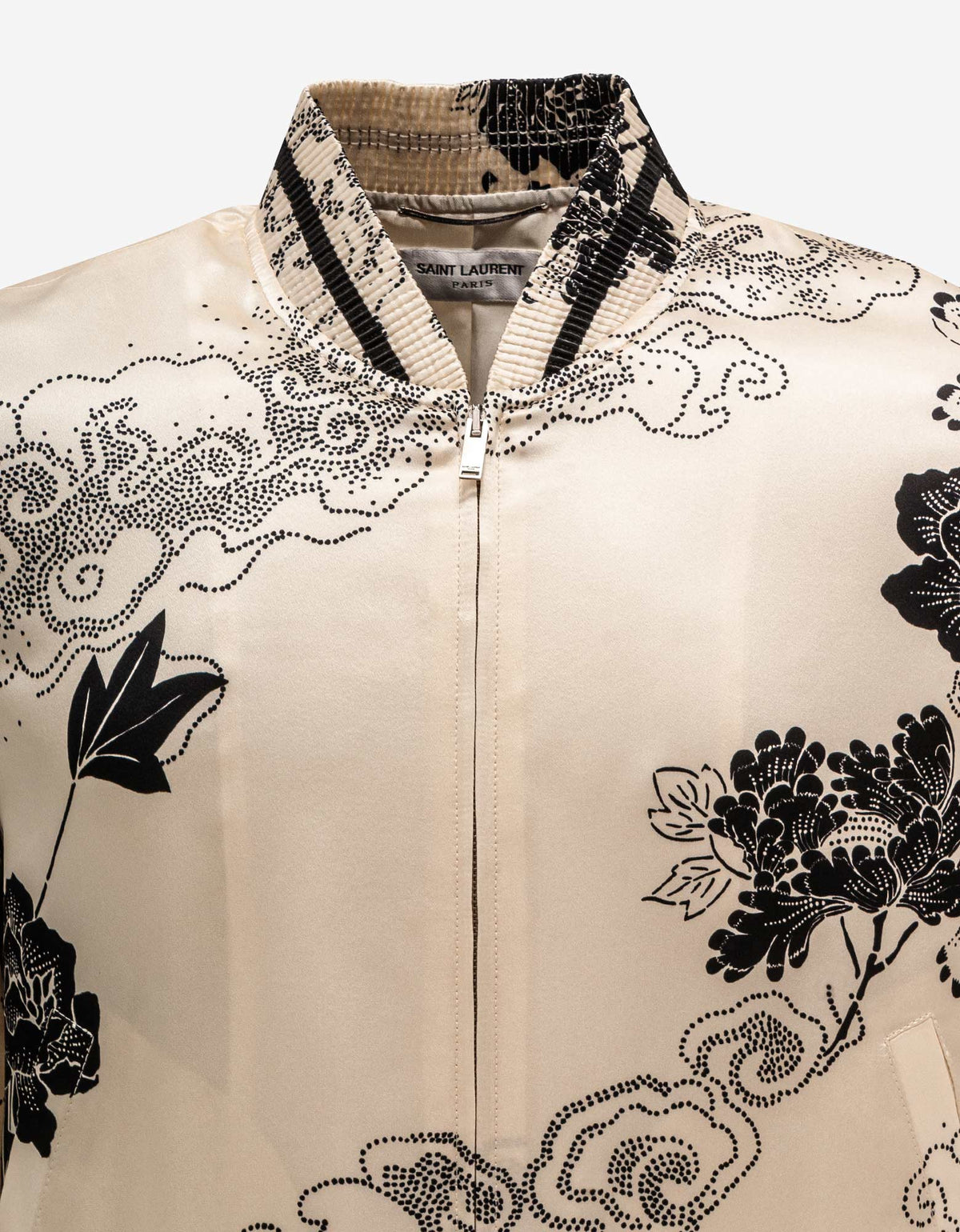 Saint Laurent Cloud Motif Silk Satin Teddy Jacket