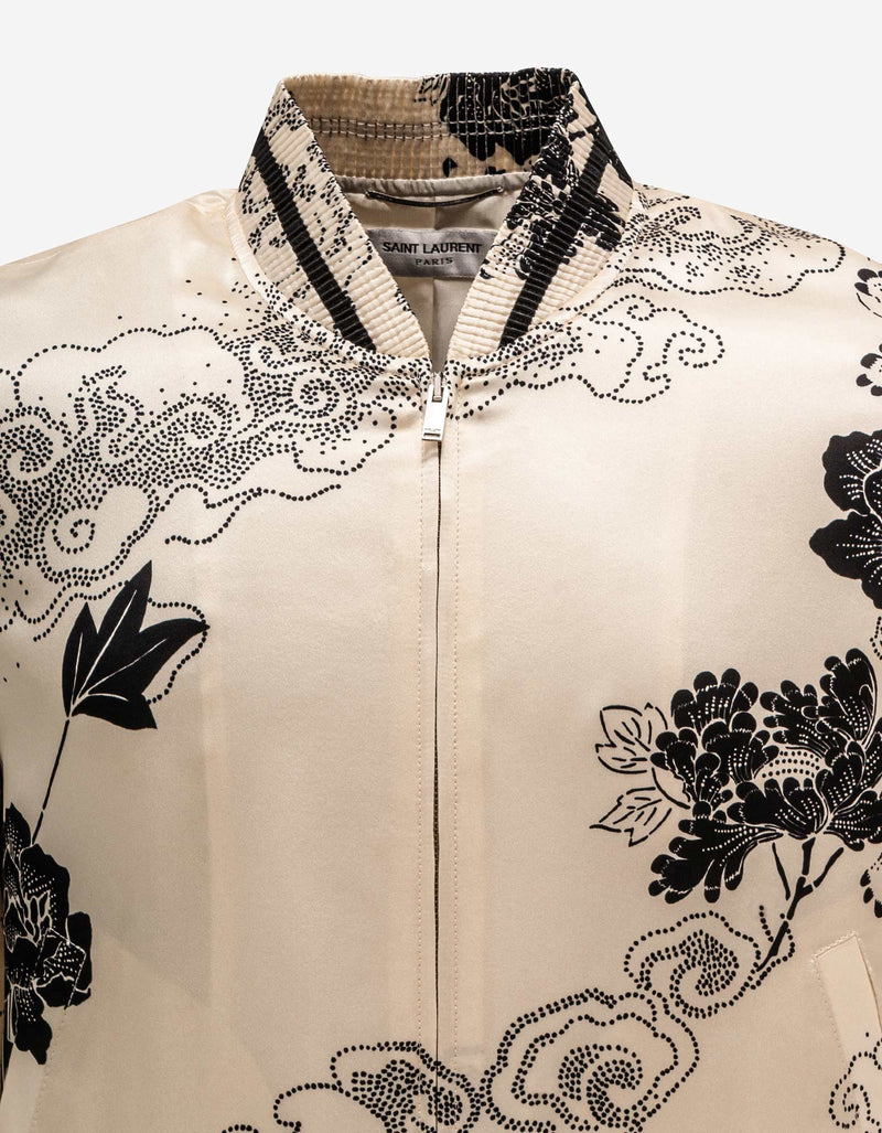 Saint Laurent Cloud Motif Silk Satin Teddy Jacket
