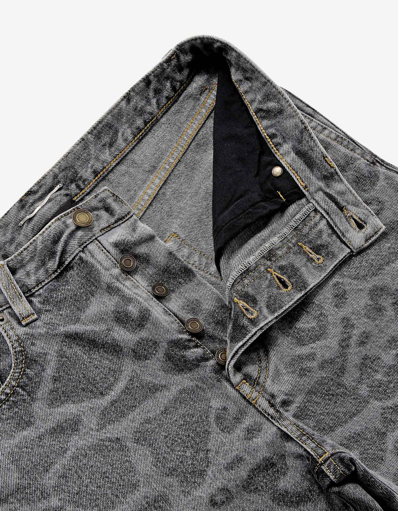 Saint Laurent Grey Leopard Print Denim Shorts