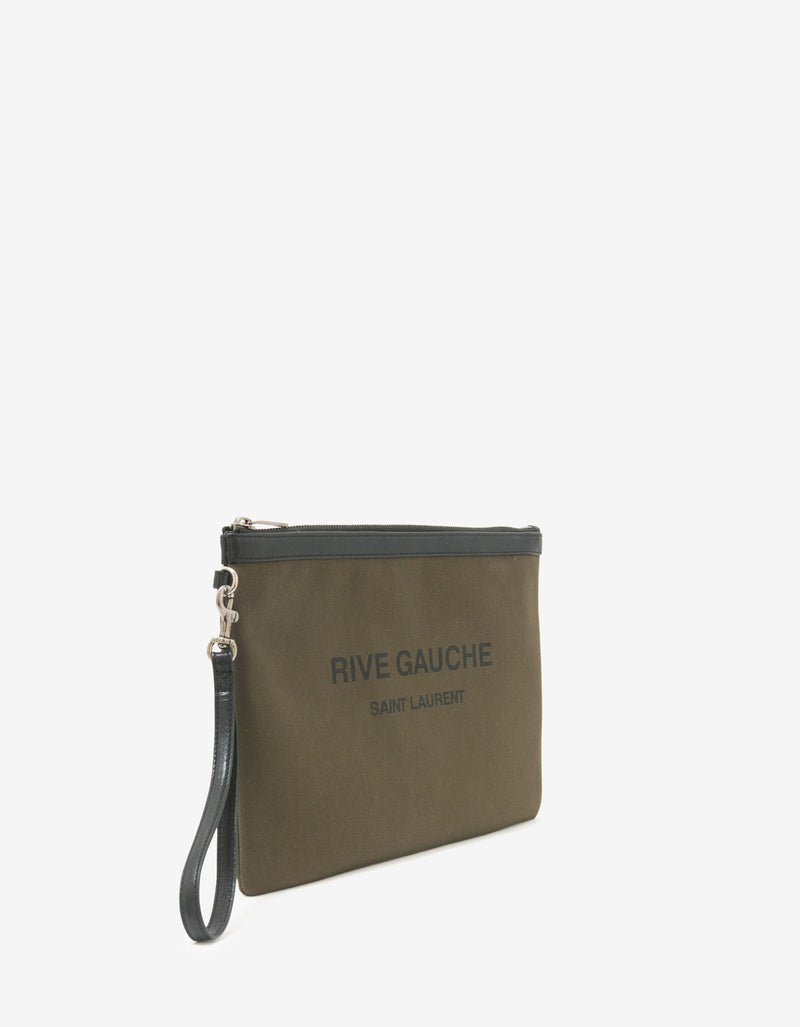 Saint Laurent Khaki Rive Gauche Zip Pouch
