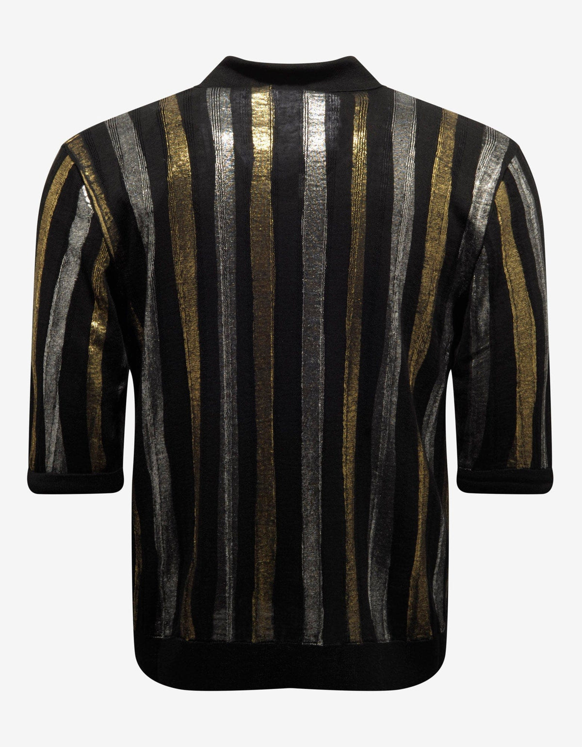 Saint Laurent Metallic Stripe Linen-Blend Polo T-Shirt