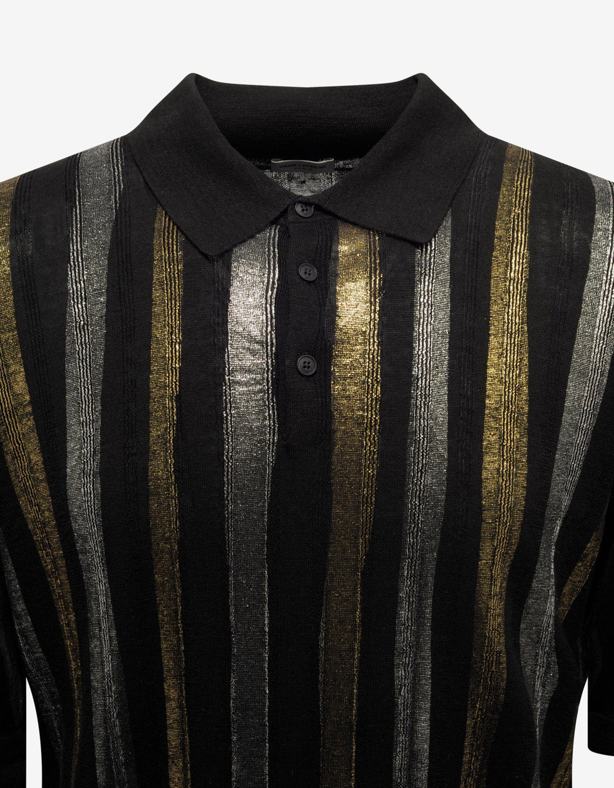 Saint Laurent Metallic Stripe Linen-Blend Polo T-Shirt