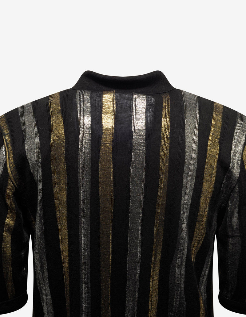 Saint Laurent Metallic Stripe Linen-Blend Polo T-Shirt