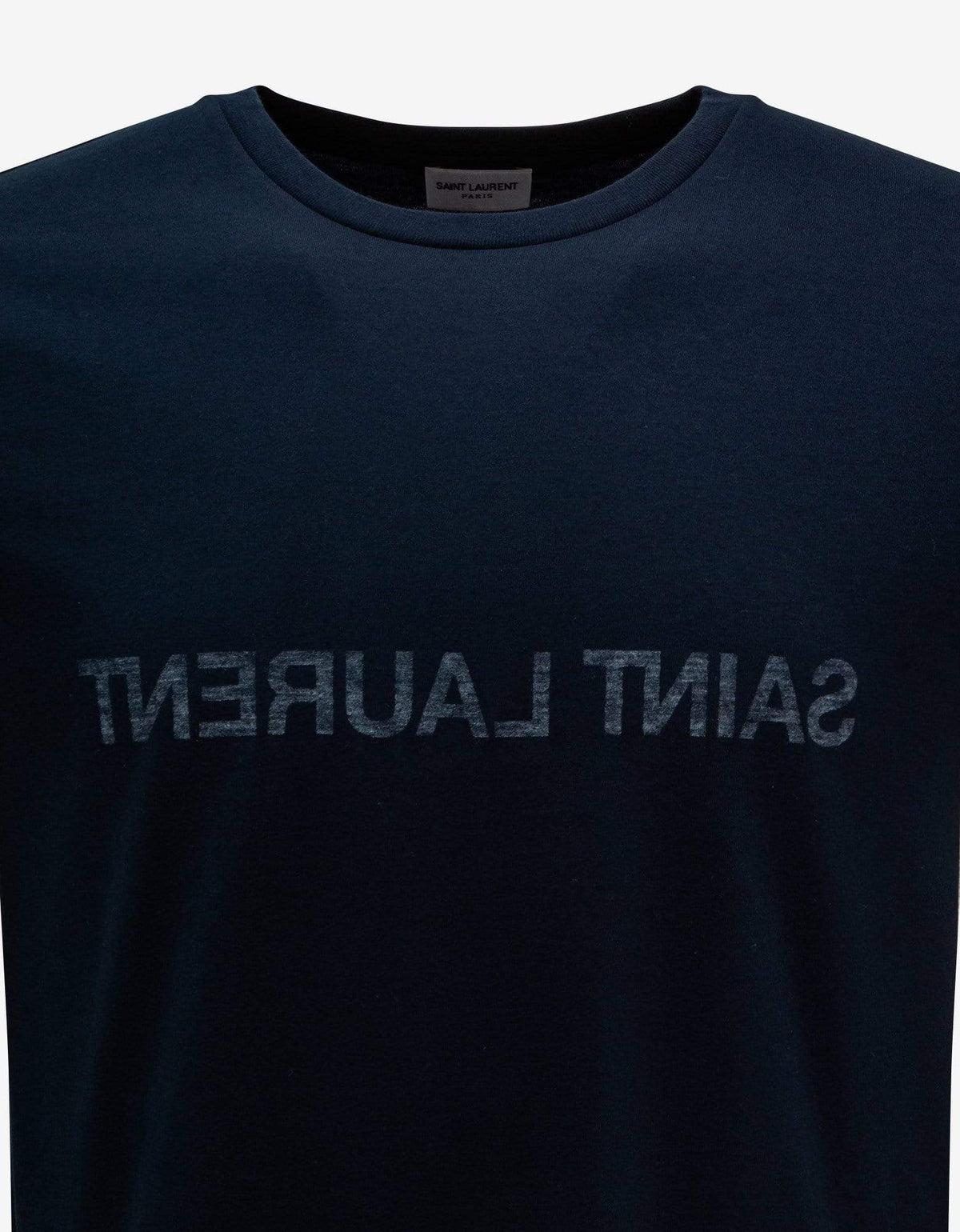 Saint Laurent Navy Blue Reverse Logo Print T-Shirt