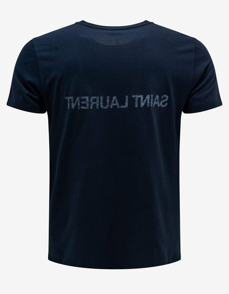 Saint Laurent Navy Blue Reverse Logo Print T-Shirt