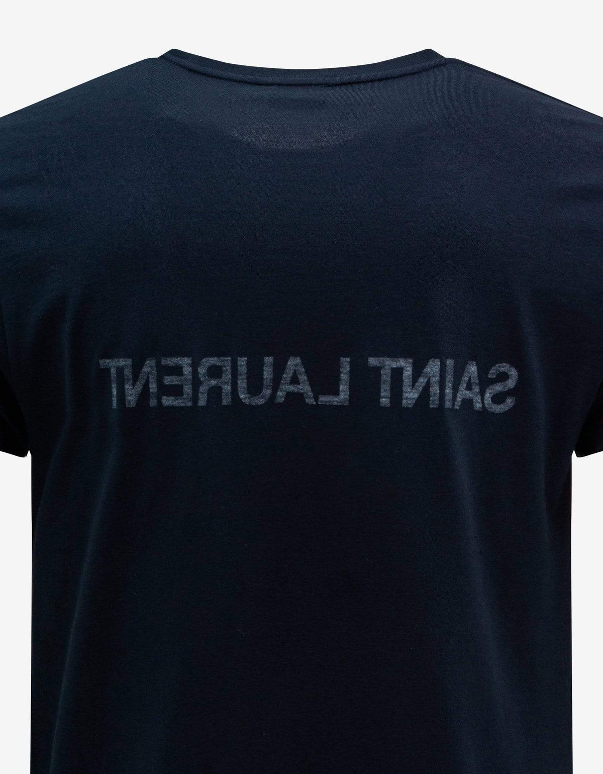 Saint Laurent Navy Blue Reverse Logo Print T-Shirt