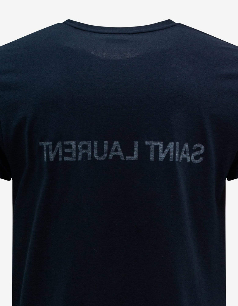 Saint Laurent Navy Blue Reverse Logo Print T-Shirt