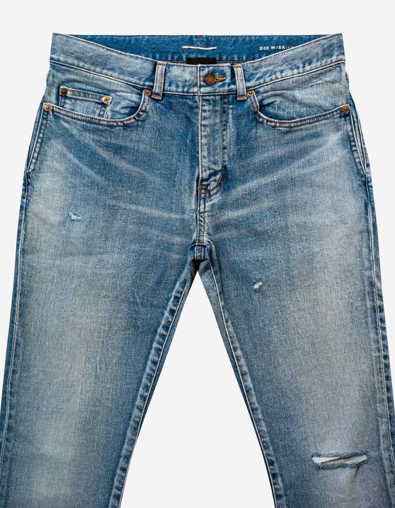 Saint Laurent Saint Laurent Santa Monica Blue Distressed Skinny Jeans