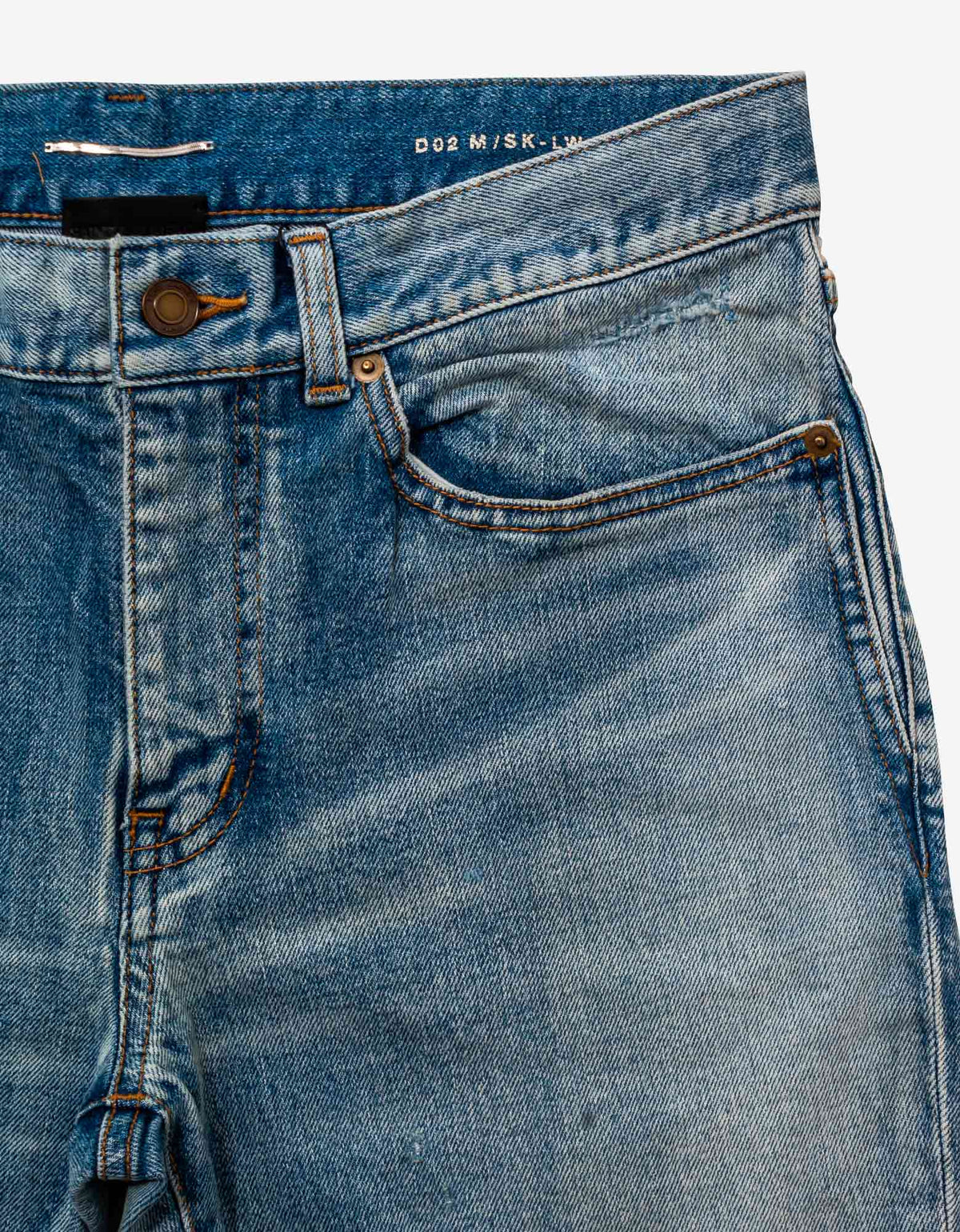 Saint Laurent Saint Laurent Santa Monica Blue Distressed Skinny Jeans