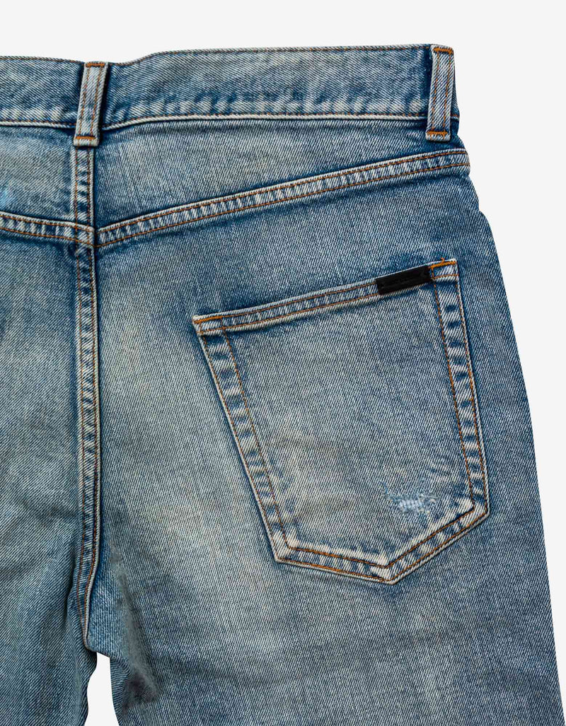 Saint Laurent Saint Laurent Santa Monica Blue Distressed Skinny Jeans