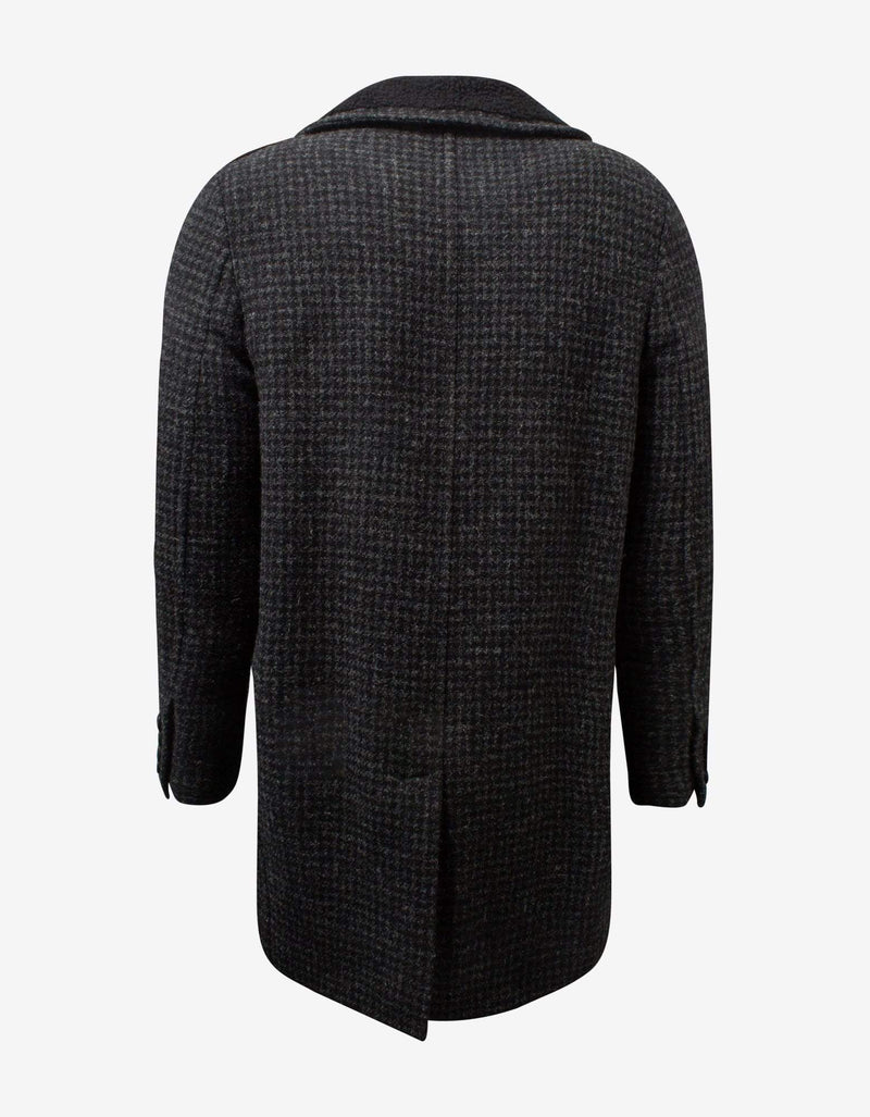 Saint Laurent Shearling Collar Houndstooth Check Coat
