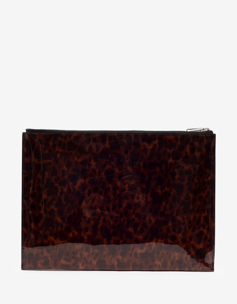 Saint Laurent Tortoiseshell Print Patent Leather iPad Pouch