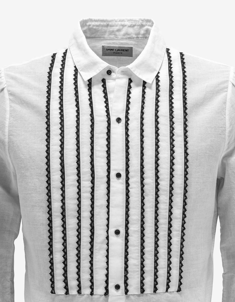 Saint Laurent White Bib Shirt | Formal Tuxedo Shirt with Lace Detail Saint Laurent White Bib Shirt | Formal Tuxedo Shirt with Lace Detail