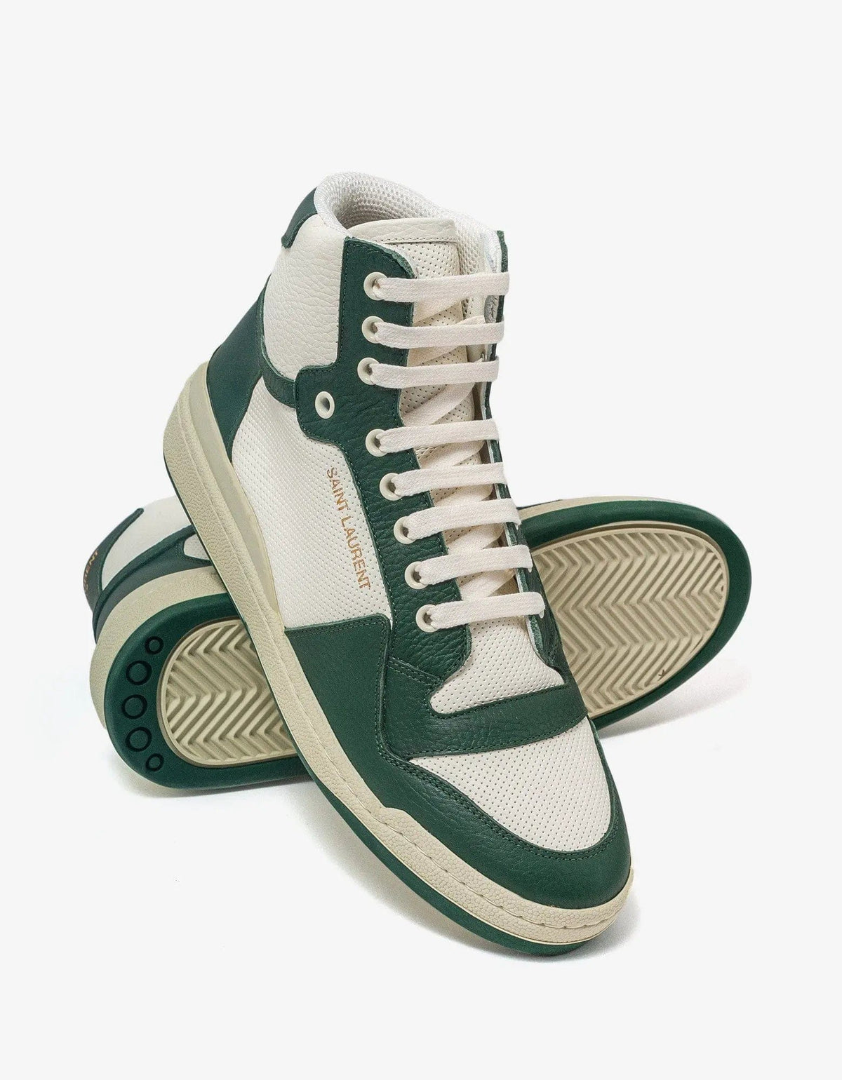 Saint Laurent White & Green SL/24 Mid Top Trainers – Zoo Saint Laurent White & Green SL/24 Mid Top Trainers – Zoo