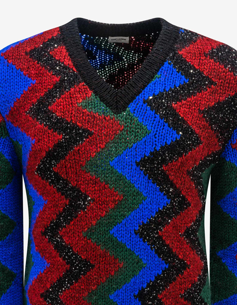 Saint Laurent Zigzag Graphic Wool-Blend Sweater
