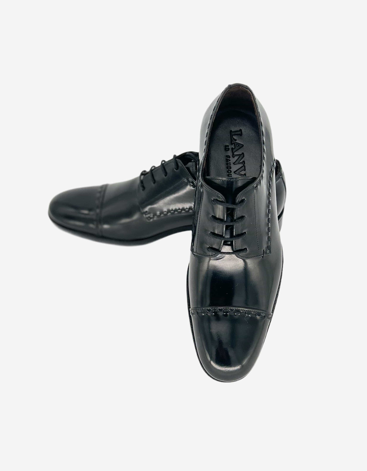 Lanvin Black Hi-Shine Leather Derby Brogue AM5AL2B014 10 NOIR 