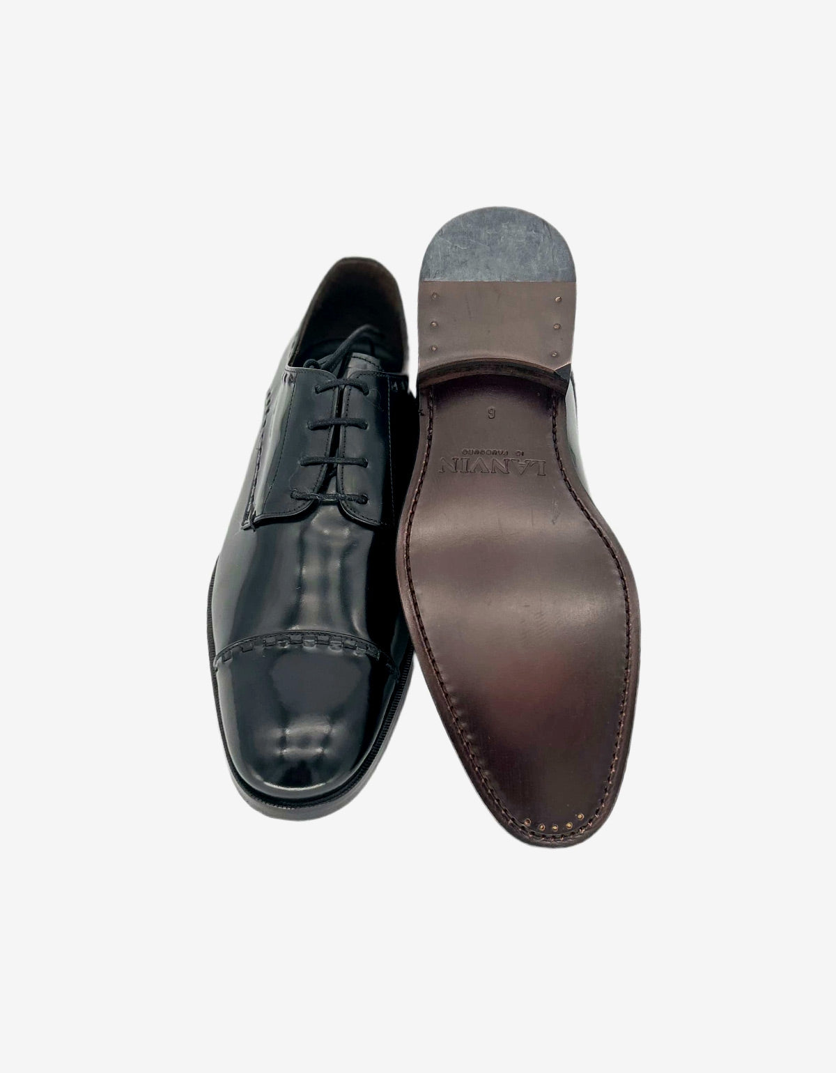 Lanvin Black Hi-Shine Leather Derby Brogue AM5AL2B014 10 NOIR 