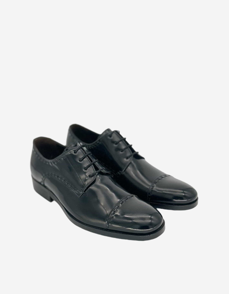 Lanvin Black Hi-Shine Leather Derby Brogue AM5AL2B014 10 NOIR 