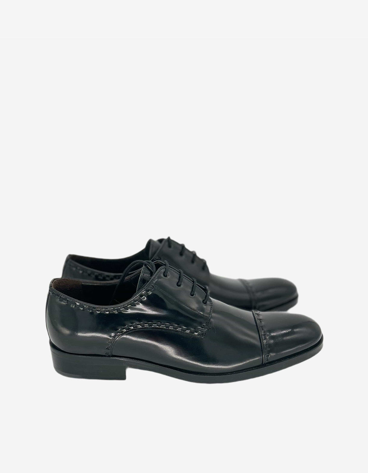 Lanvin Black Hi-Shine Leather Derby Brogue AM5AL2B014 10 NOIR 