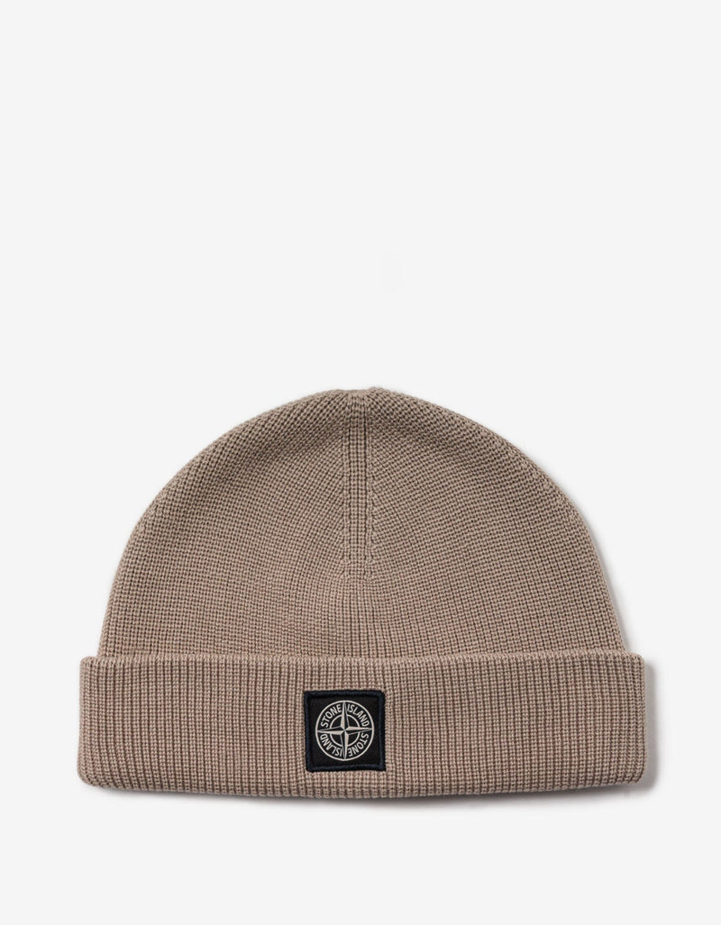 Stone Island Beige Compass Patch Beanie Hat