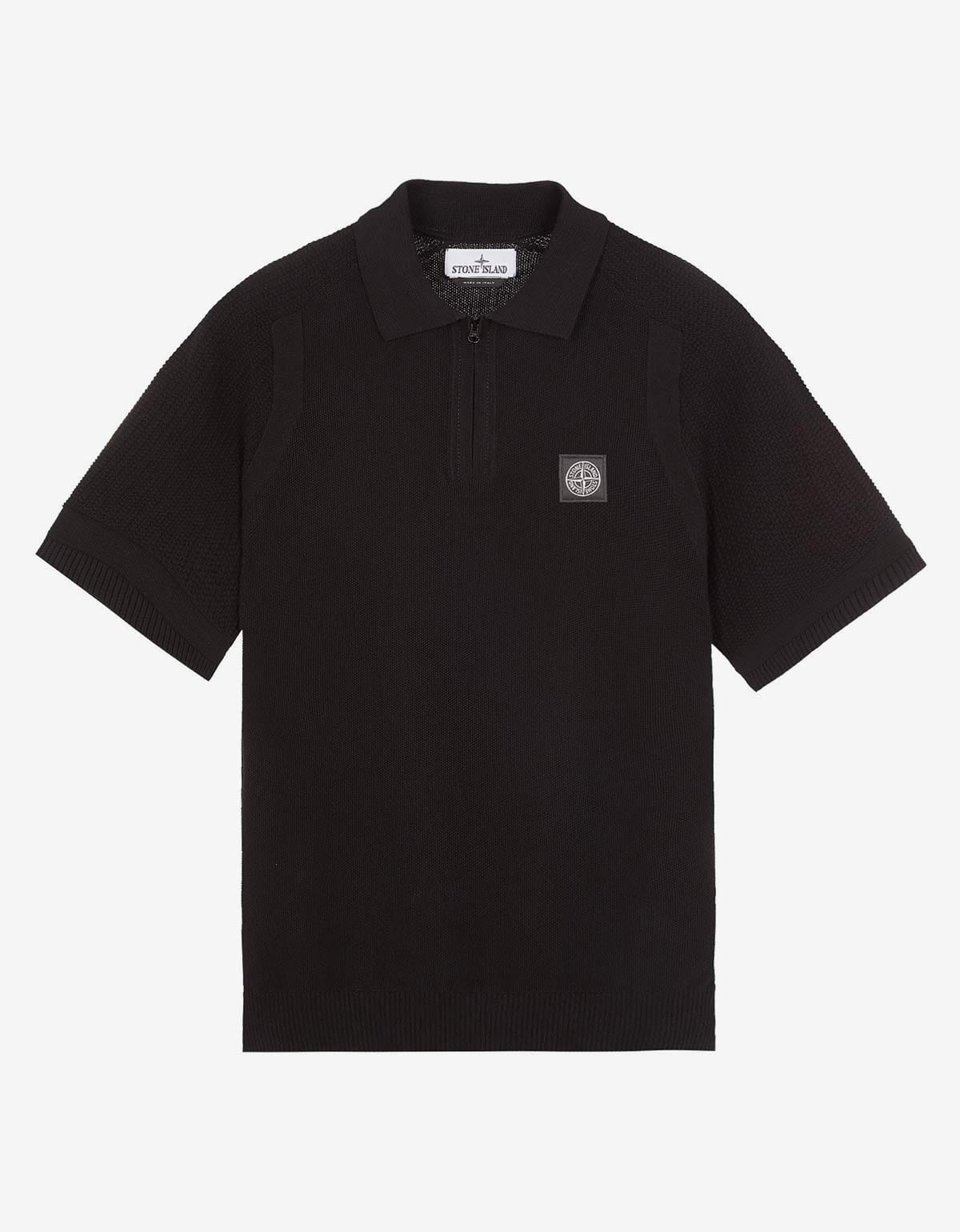 Stone Island Black Compass Logo Knitted Polo T-Shirt