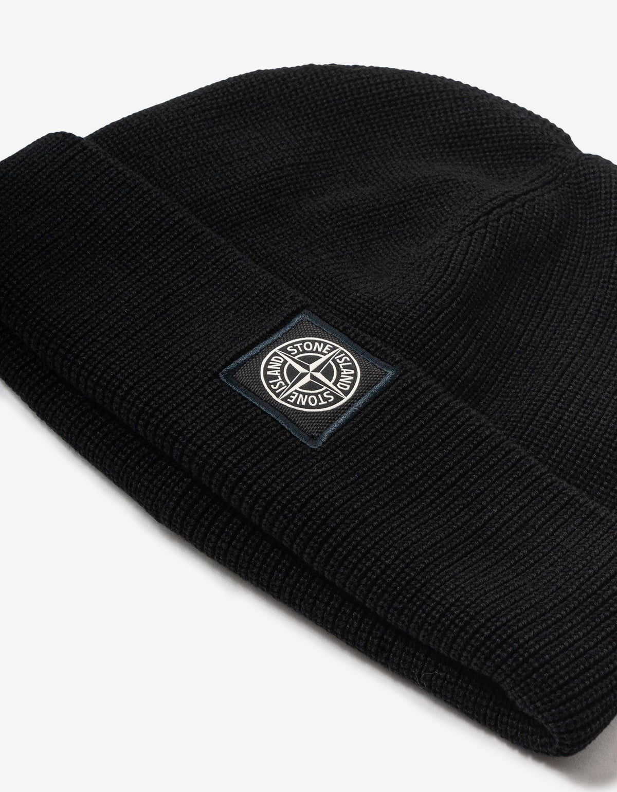 Stone Island Black Compass Patch Beanie Hat