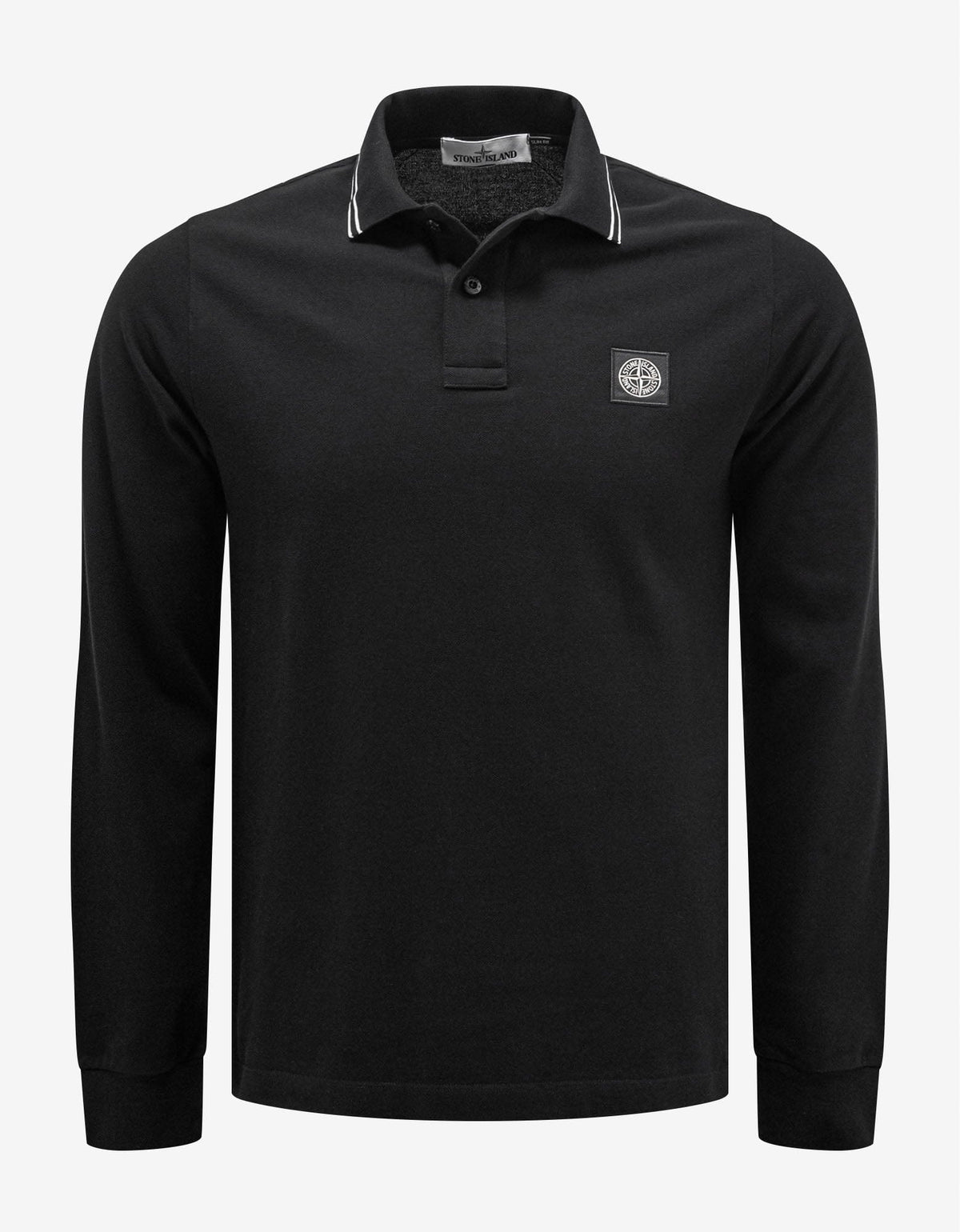 Stone Island Black Compass Patch Long Sleeve Polo T-Shirt