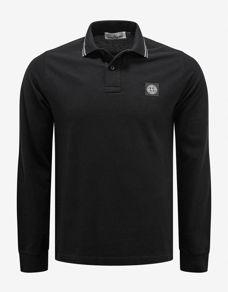 Stone Island Black Compass Patch Long Sleeve Polo T-Shirt