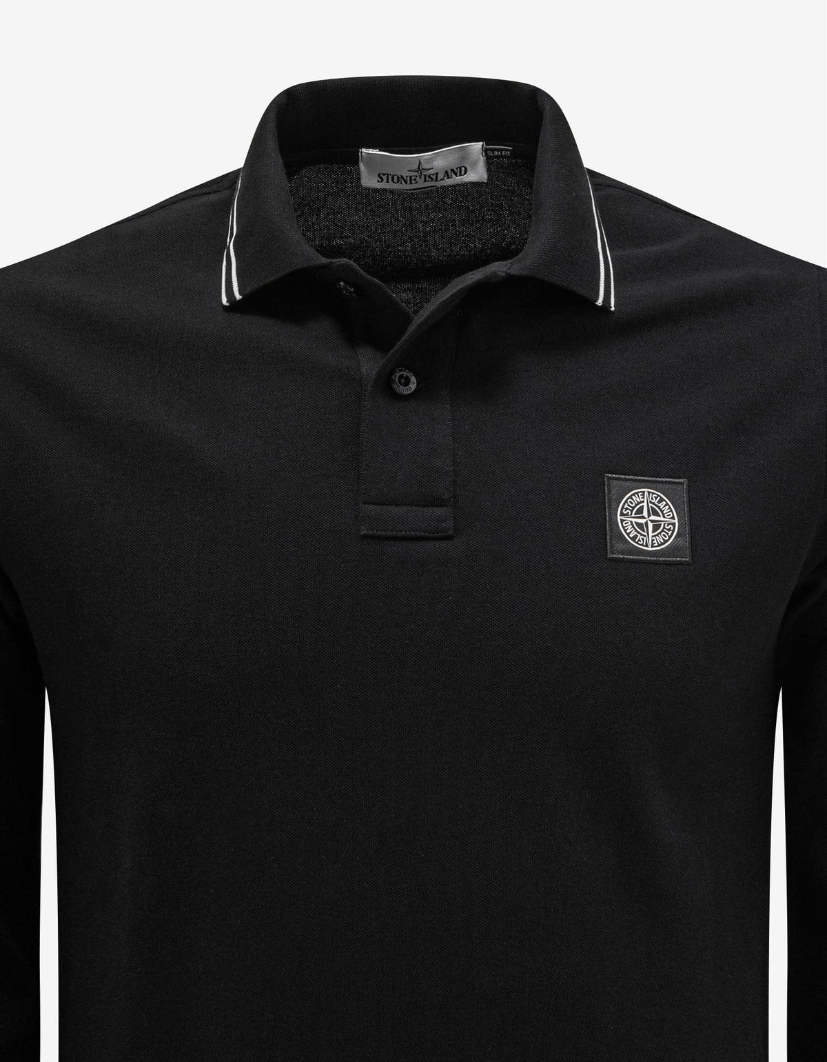 Stone Island Black Compass Patch Long Sleeve Polo T-Shirt