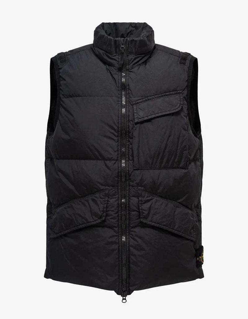 Stone Island Black Garment Dyed Crinkle Reps R-NY Down Gilet