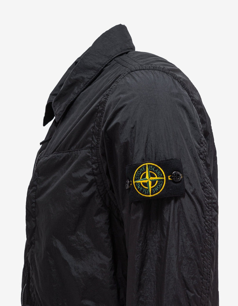 Stone Island Black Garment Dyed Nylon Overshirt