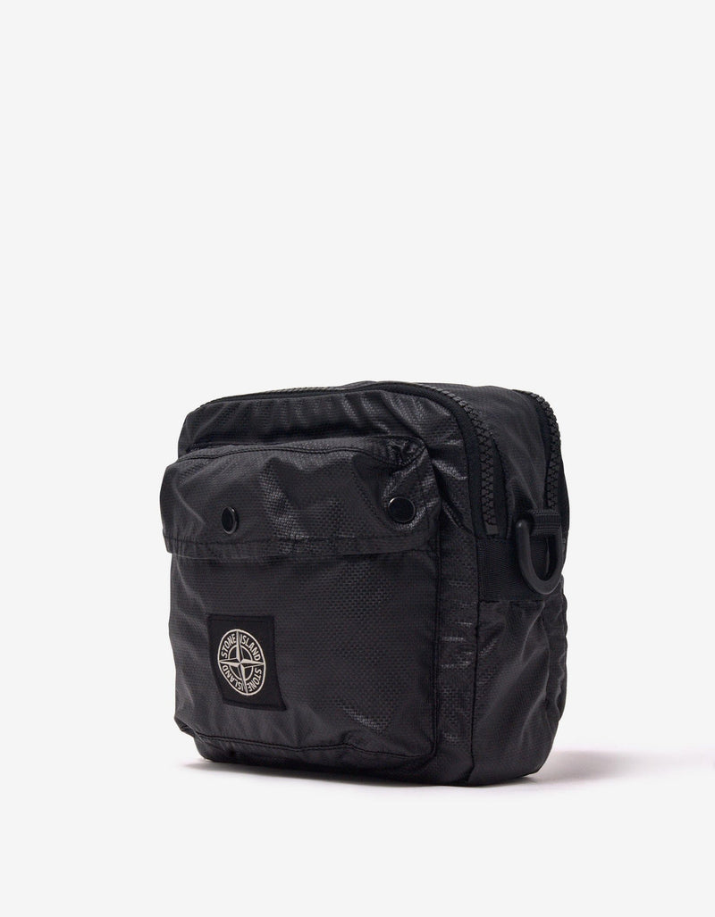 Stone Island Black Mussola Gommata-TC Canvas Pouch Bag