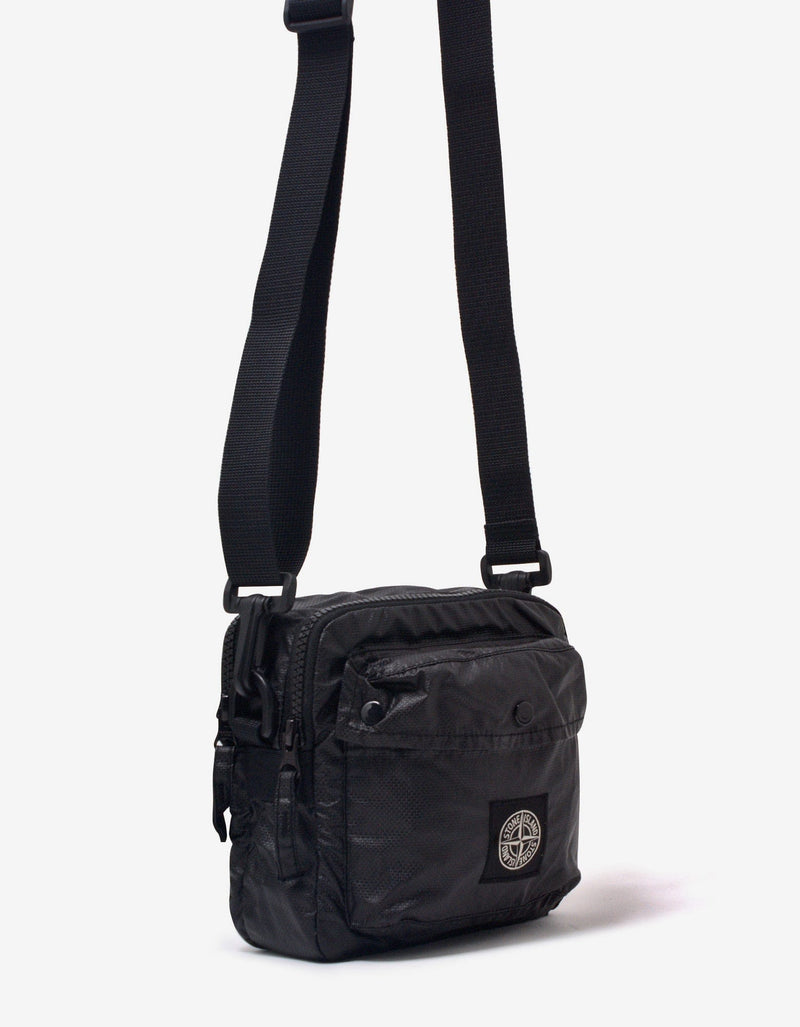 Stone Island Black Mussola Gommata-TC Canvas Pouch Bag