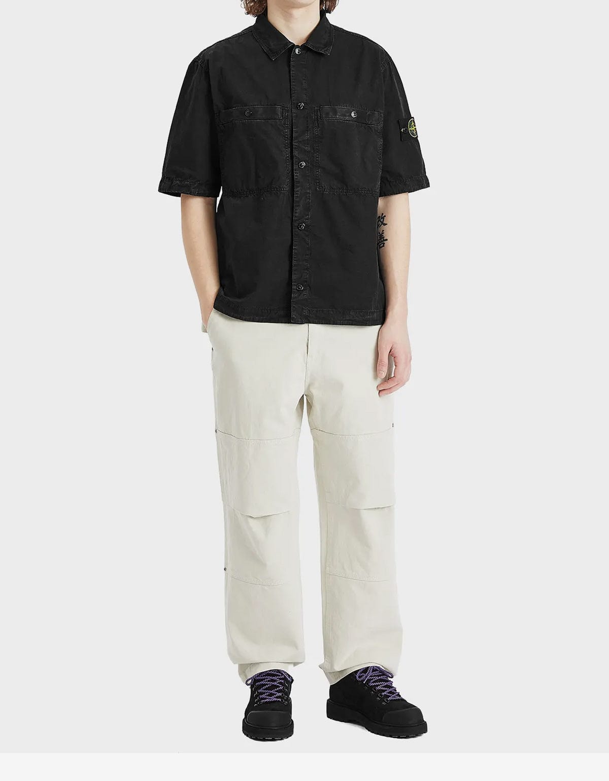 Stone Island Black Old Effect Short Sleeve Overshirt – Zoo