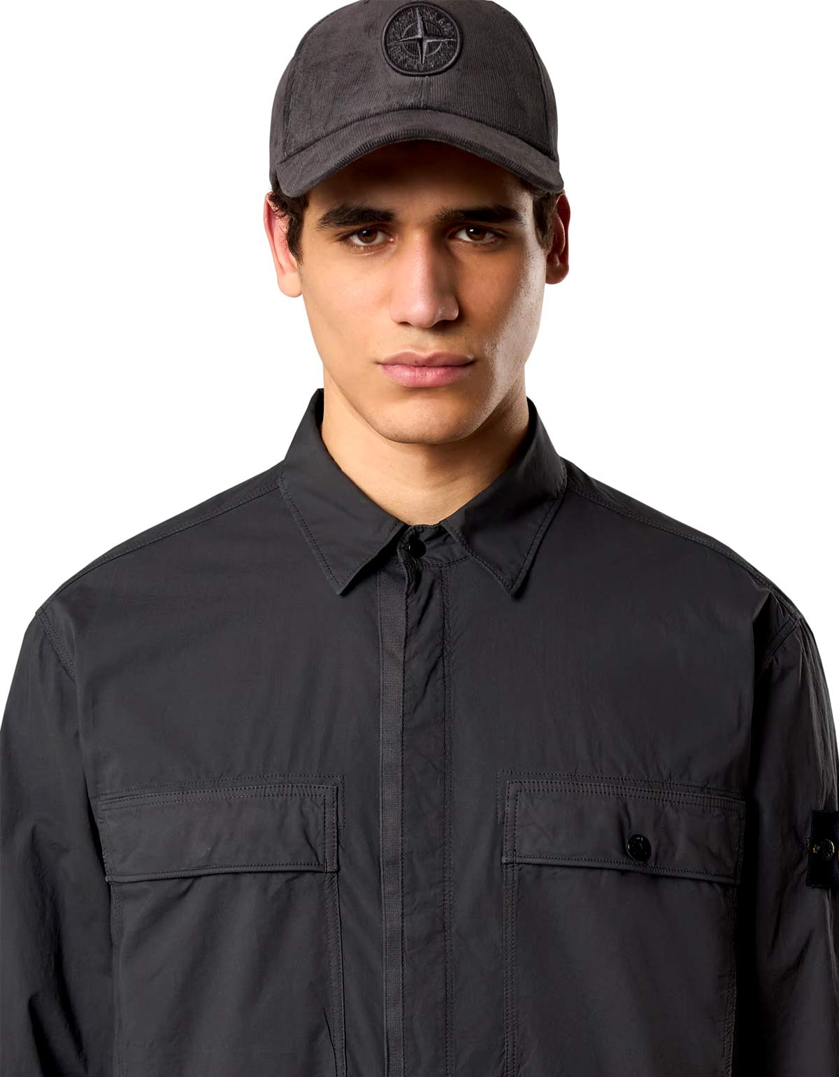 Stone Island Black Paracadute Overshirt | Stretch Cotton Tela