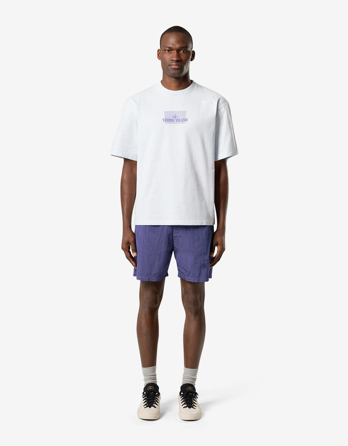 Stone Island Blue Grid Print T-Shirt | Mercerised Cotton Jersey