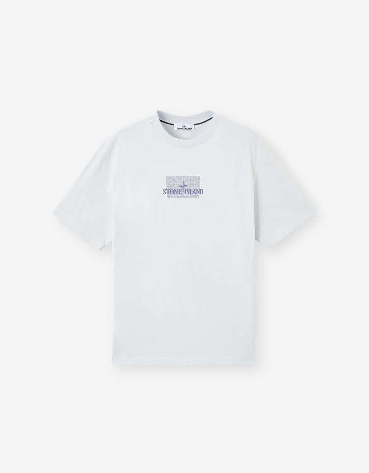Stone Island Blue Grid Print T-Shirt | Mercerised Cotton Jersey