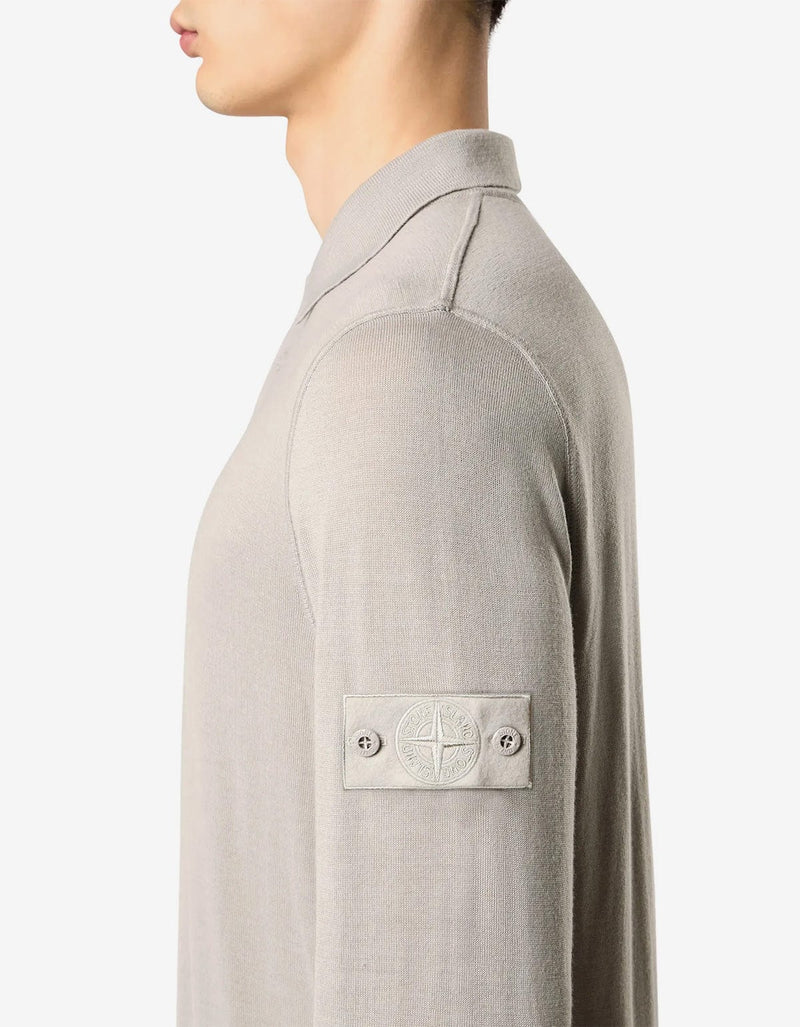 Stone Island Ghost Grey Wool LS Polo Shirt