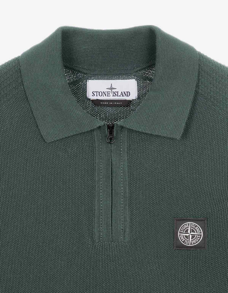 Stone Island Green Compass Logo Knitted Polo T-Shirt