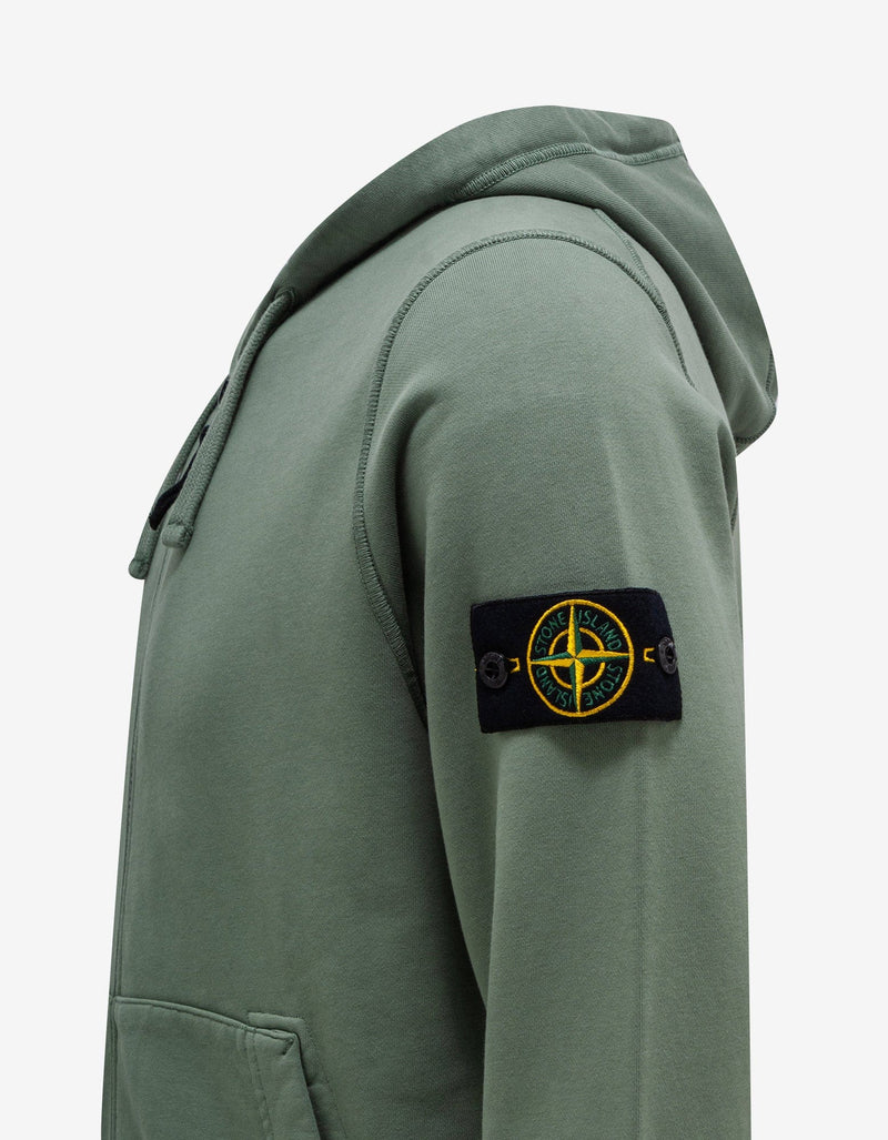 Stone Island Green Garment Dyed Zip Hoodie
