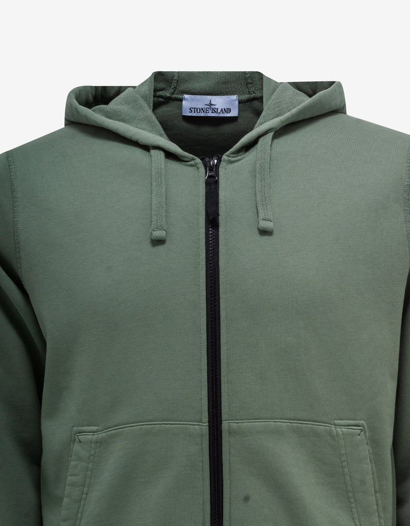 Stone Island Green Garment Dyed Zip Hoodie