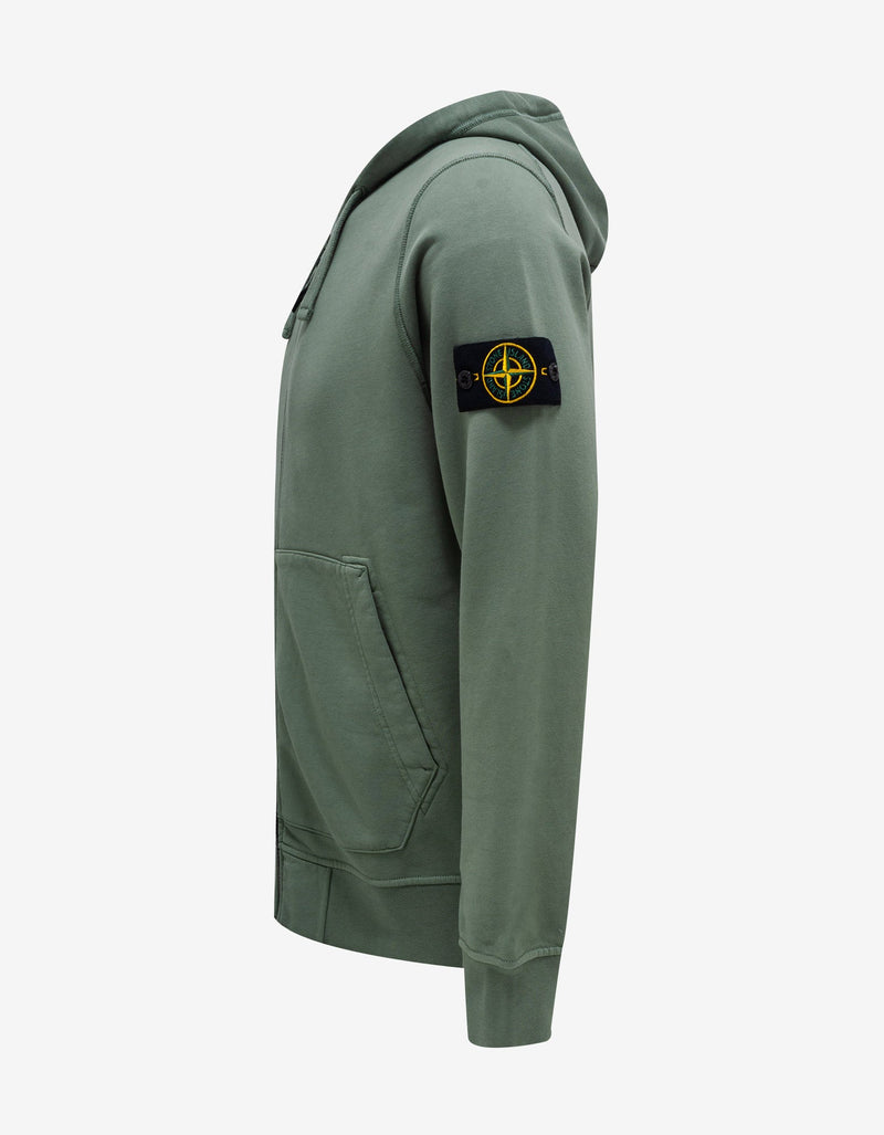Stone Island Green Garment Dyed Zip Hoodie