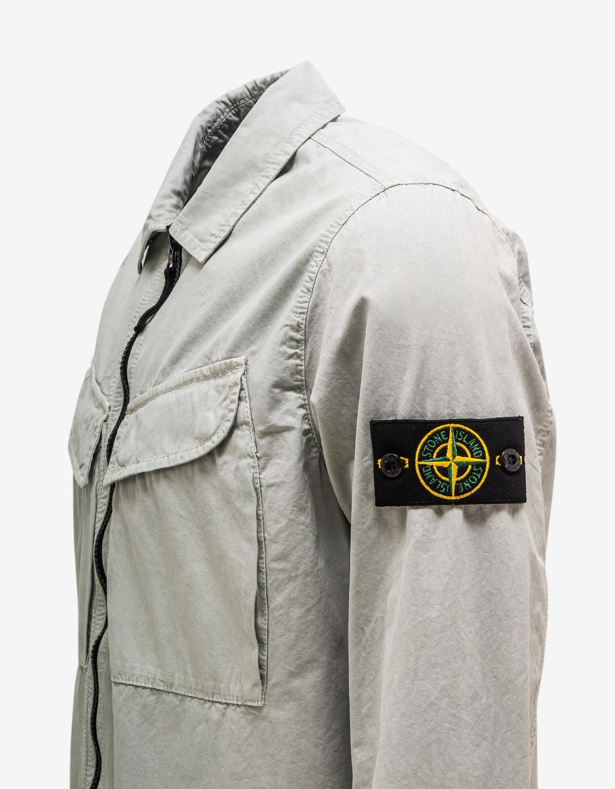 Stone Island Grey Brushed Cotton Canvas Zip Overshirt
