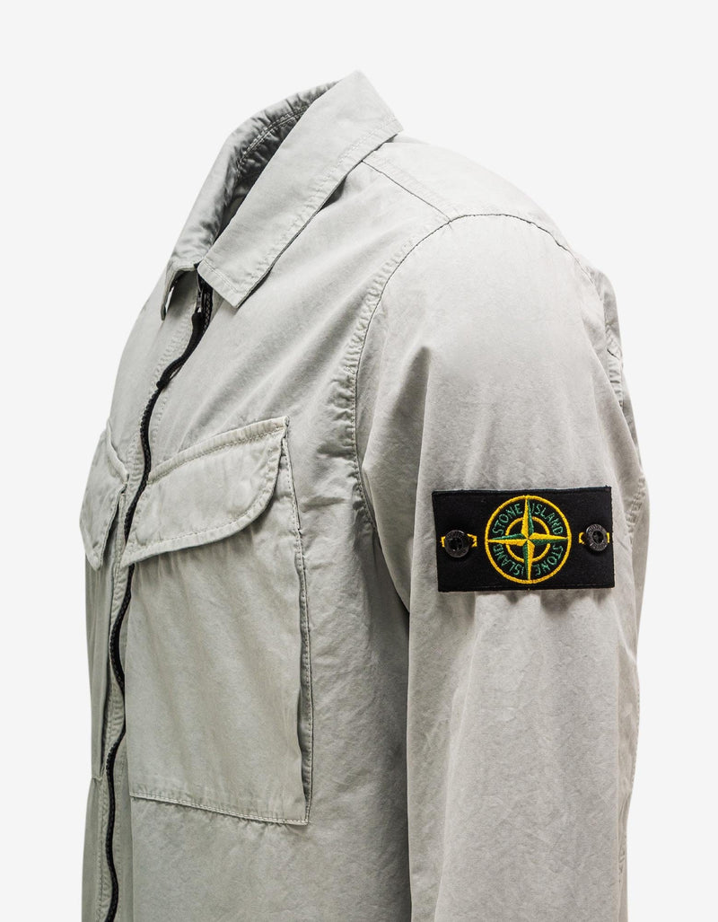 Stone Island Grey Brushed Cotton Canvas Zip Overshirt