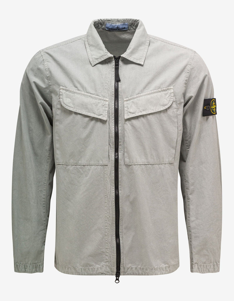 Stone Island Grey Brushed Cotton Canvas Zip Overshirt
