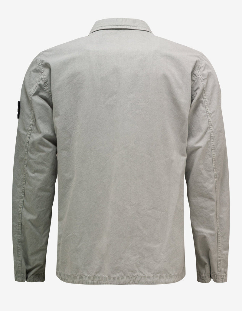 Stone Island Grey Brushed Cotton Canvas Zip Overshirt