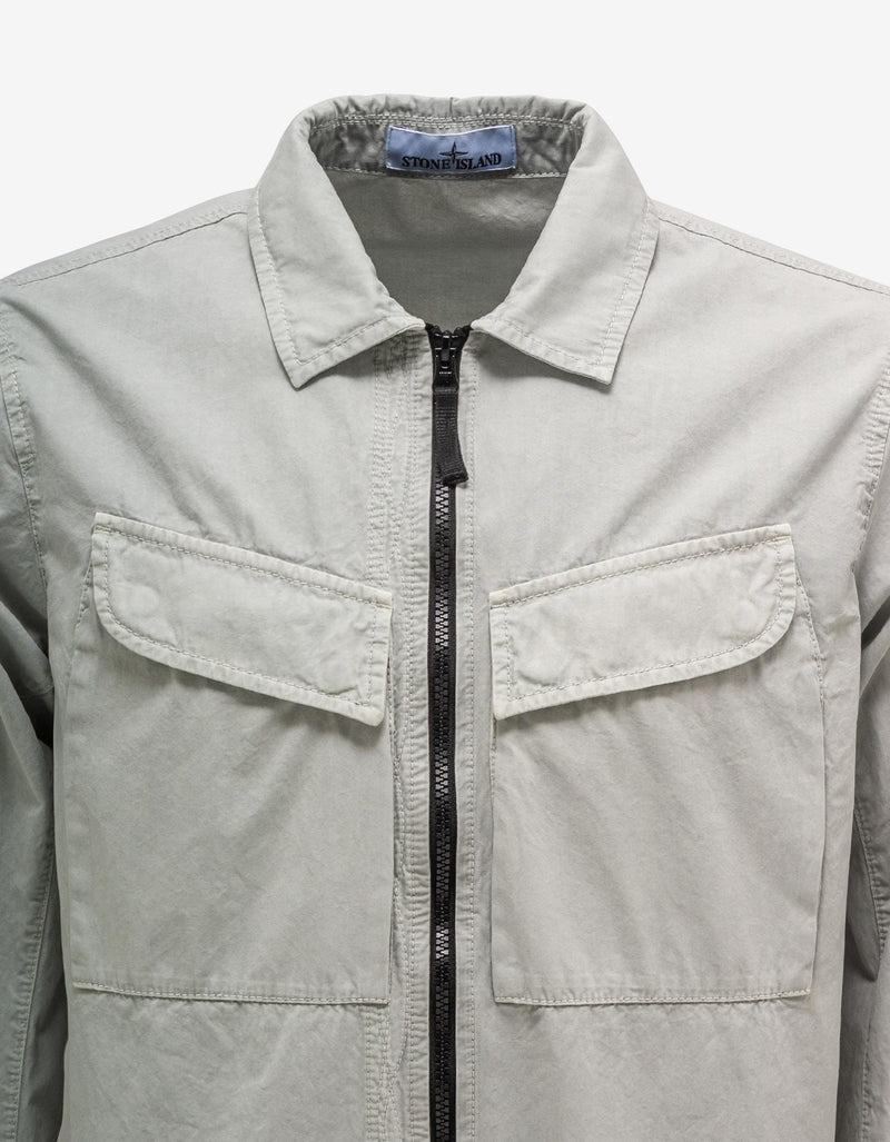 Stone Island Grey Brushed Cotton Canvas Zip Overshirt